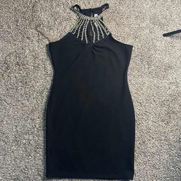 Almost Famous Black Embellished Halter Bodycon Dress - Size S - Picture 1 of 6